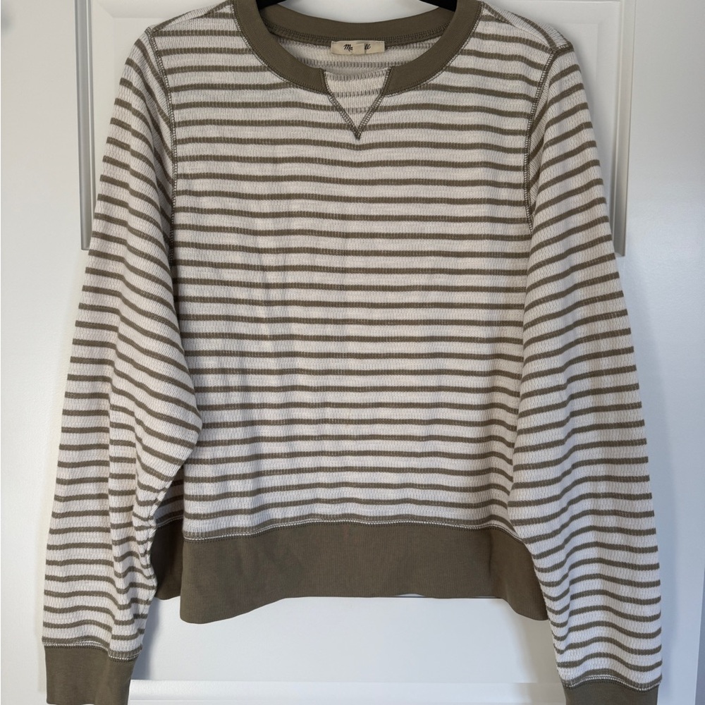 Madewell Olive and White Striped Long Sleeve Tee